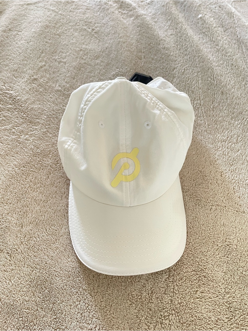 Peloton White Cap with Yellow Logo - adjustable sport Baseball Hat
